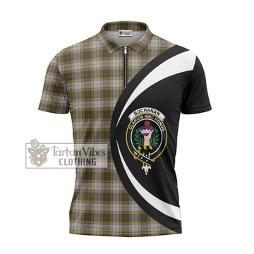 Buchanan Dress Tartan Zipper Polo Shirt with Family Crest Circle Style