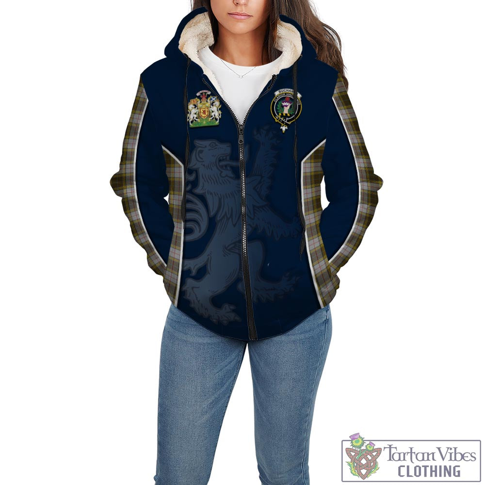 Tartan Vibes Clothing Buchanan Dress Tartan Sherpa Hoodie with Family Crest and Lion Rampant Vibes Sport Style