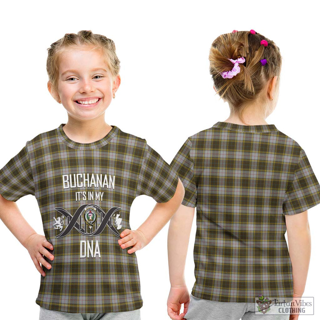 Buchanan Dress Tartan Kid T-Shirt with Family Crest DNA In Me Style - Tartanvibesclothing Shop