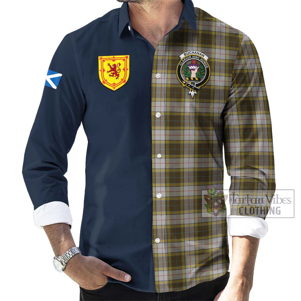 Tartan Vibes Clothing Buchanan Dress Tartan Long Sleeve Button Shirt with Scottish Lion Royal Arm Half Style