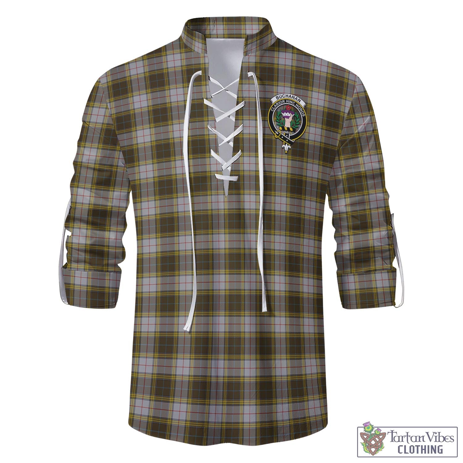 Tartan Vibes Clothing Buchanan Dress Tartan Men's Scottish Traditional Jacobite Ghillie Kilt Shirt with Family Crest