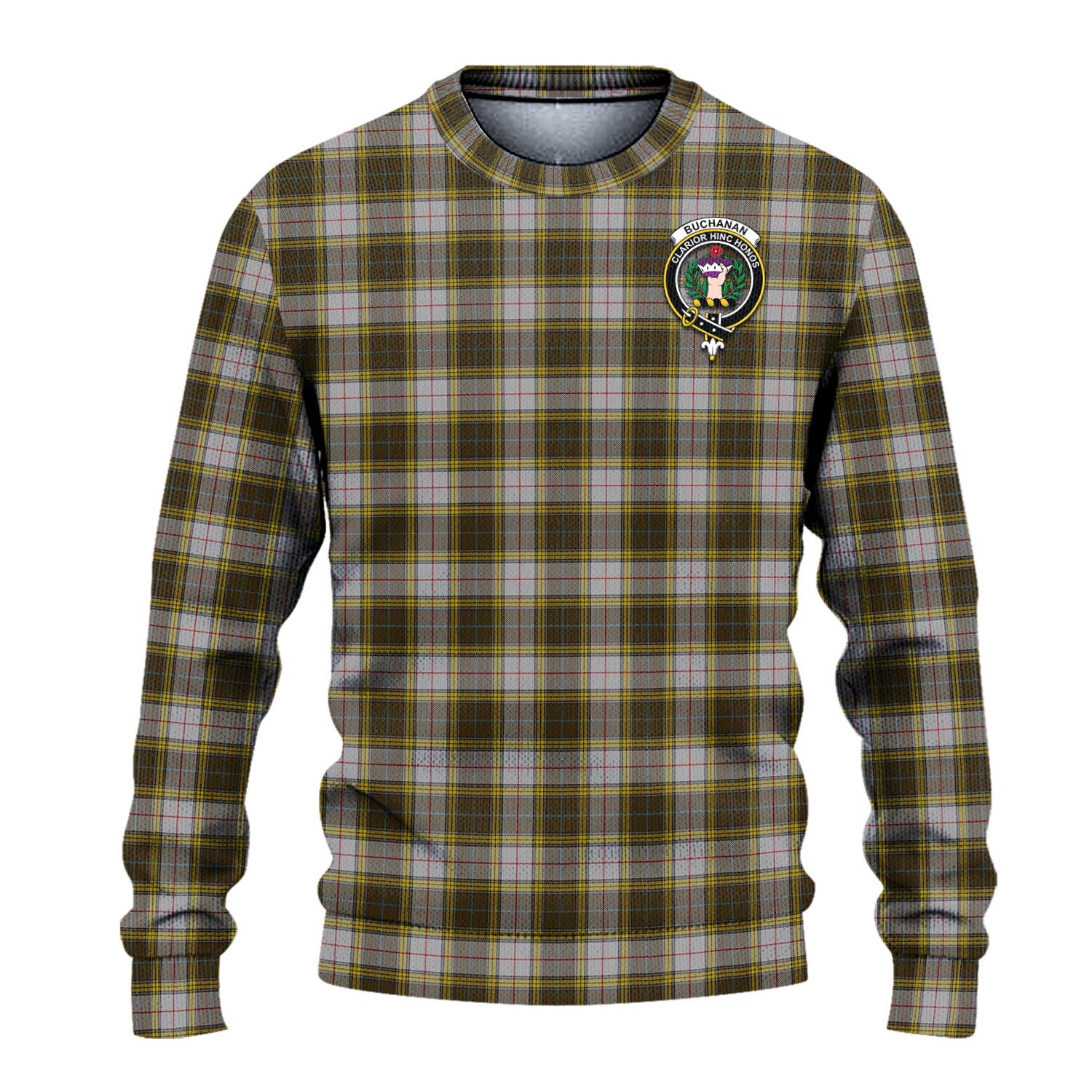 Buchanan Dress Tartan Knitted Sweater with Family Crest - Tartanvibesclothing