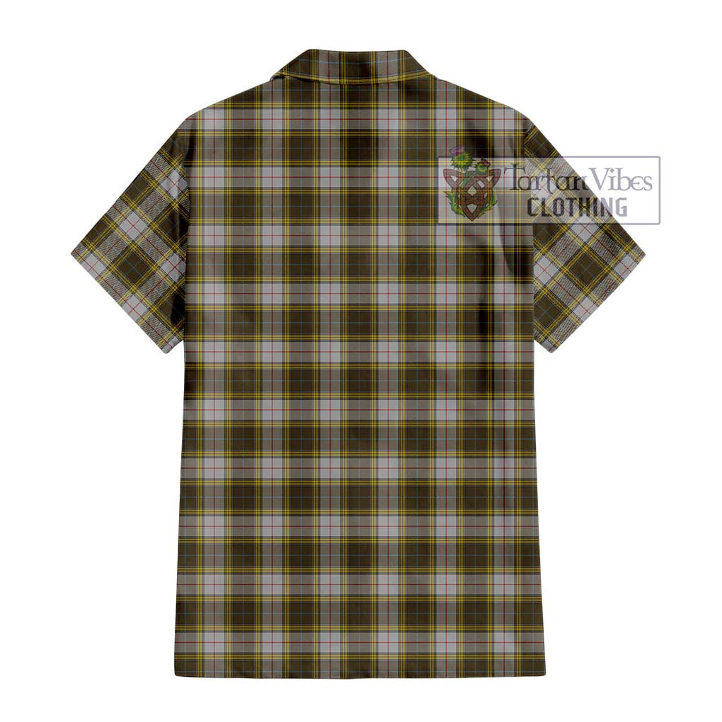 Buchanan Dress Tartan Short Sleeve Button Shirt with Family Crest DNA In Me Style - Tartanvibesclothing Shop