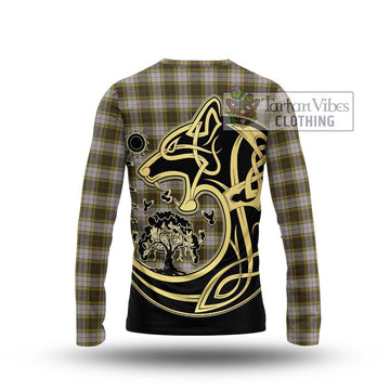 Buchanan Dress Tartan Long Sleeve T-Shirt with Family Crest Celtic Wolf Style