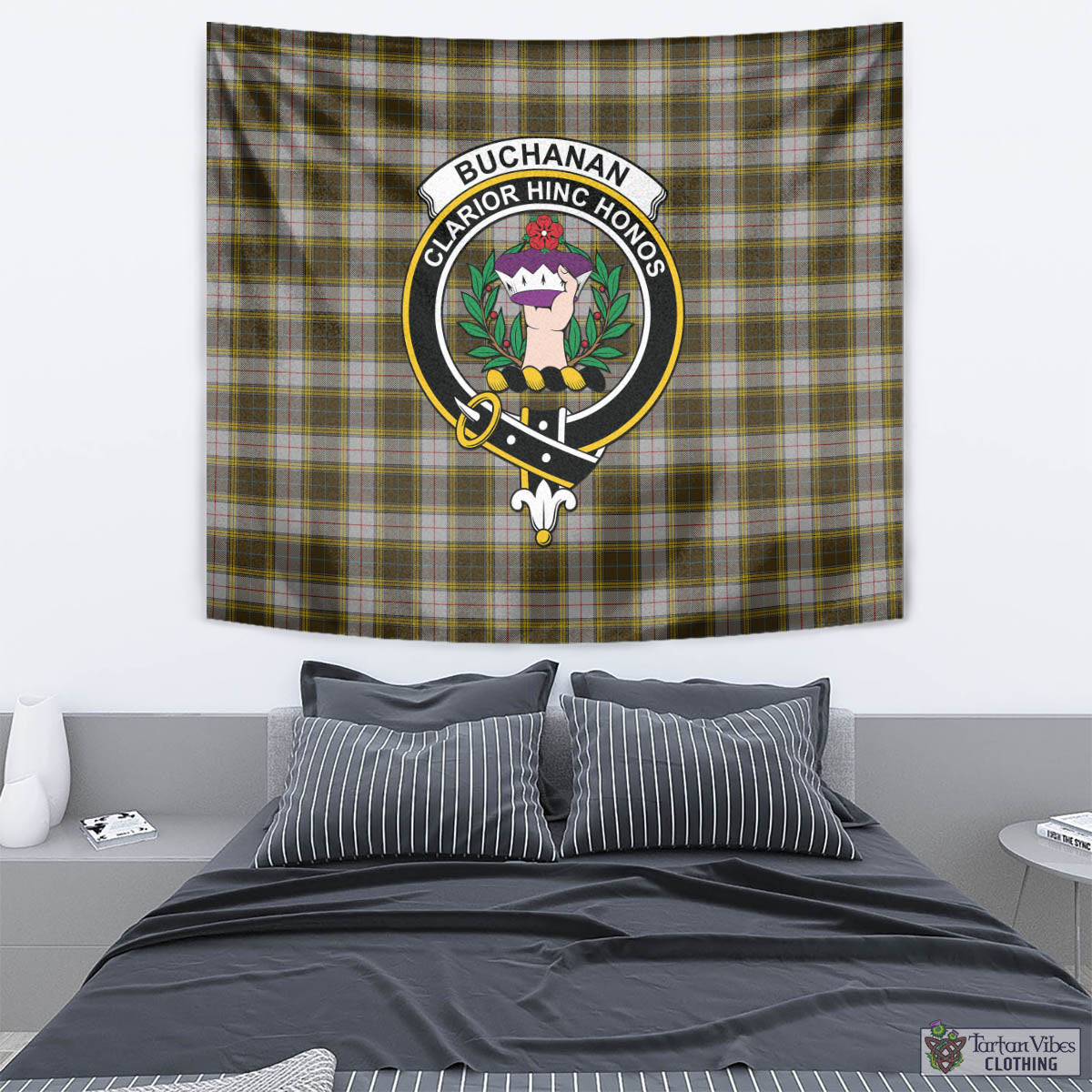 Tartan Vibes Clothing Buchanan Dress Tartan Tapestry Wall Hanging and Home Decor for Room with Family Crest