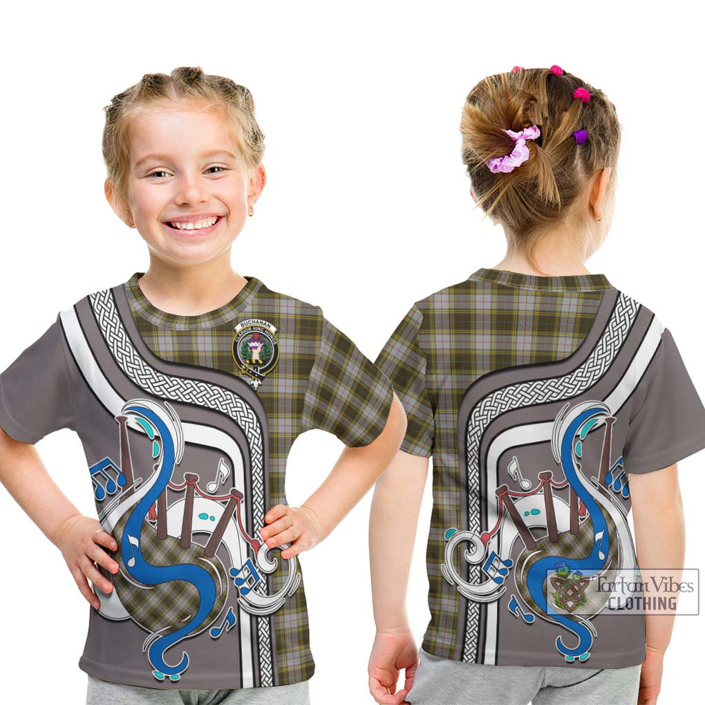 Tartan Vibes Clothing Buchanan Dress Tartan Kid T-Shirt with Epic Bagpipe Style