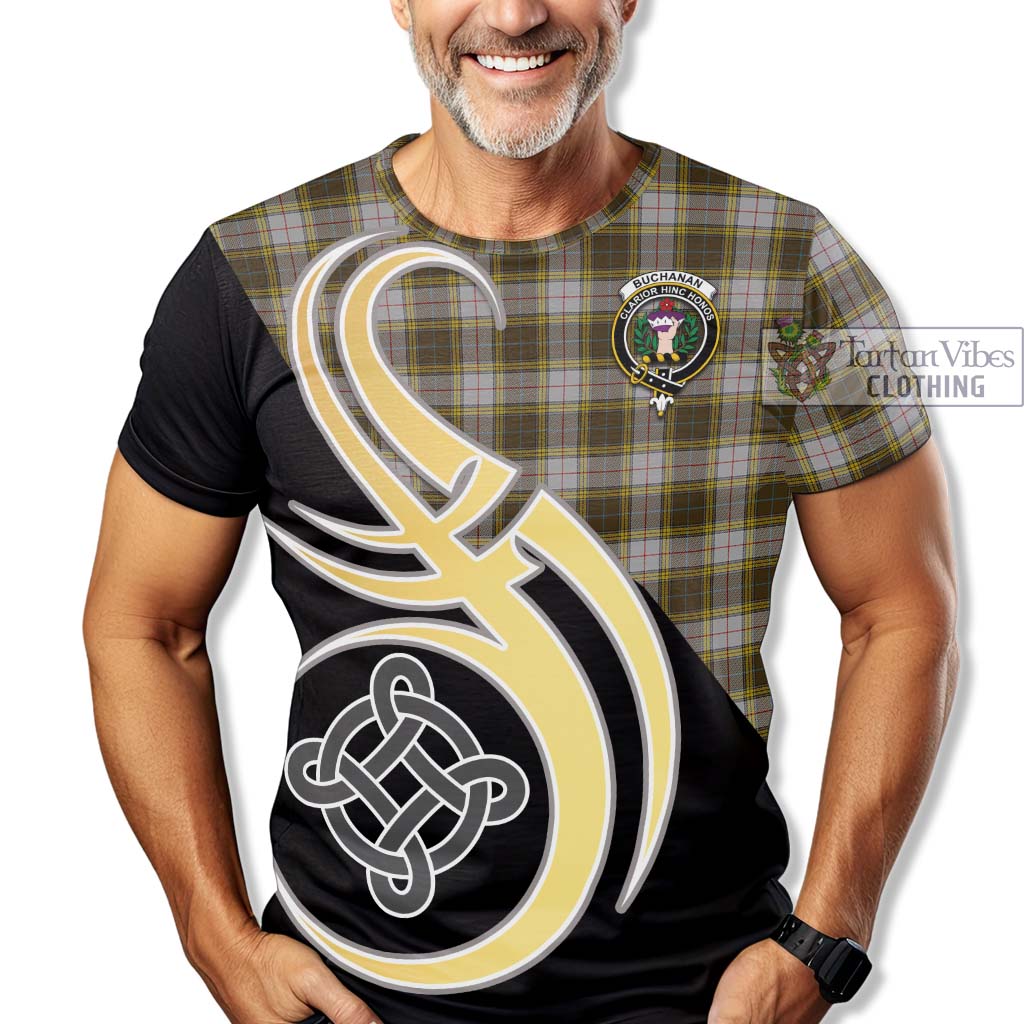 Tartan Vibes Clothing Buchanan Dress Tartan T-Shirt with Family Crest and Celtic Symbol Style