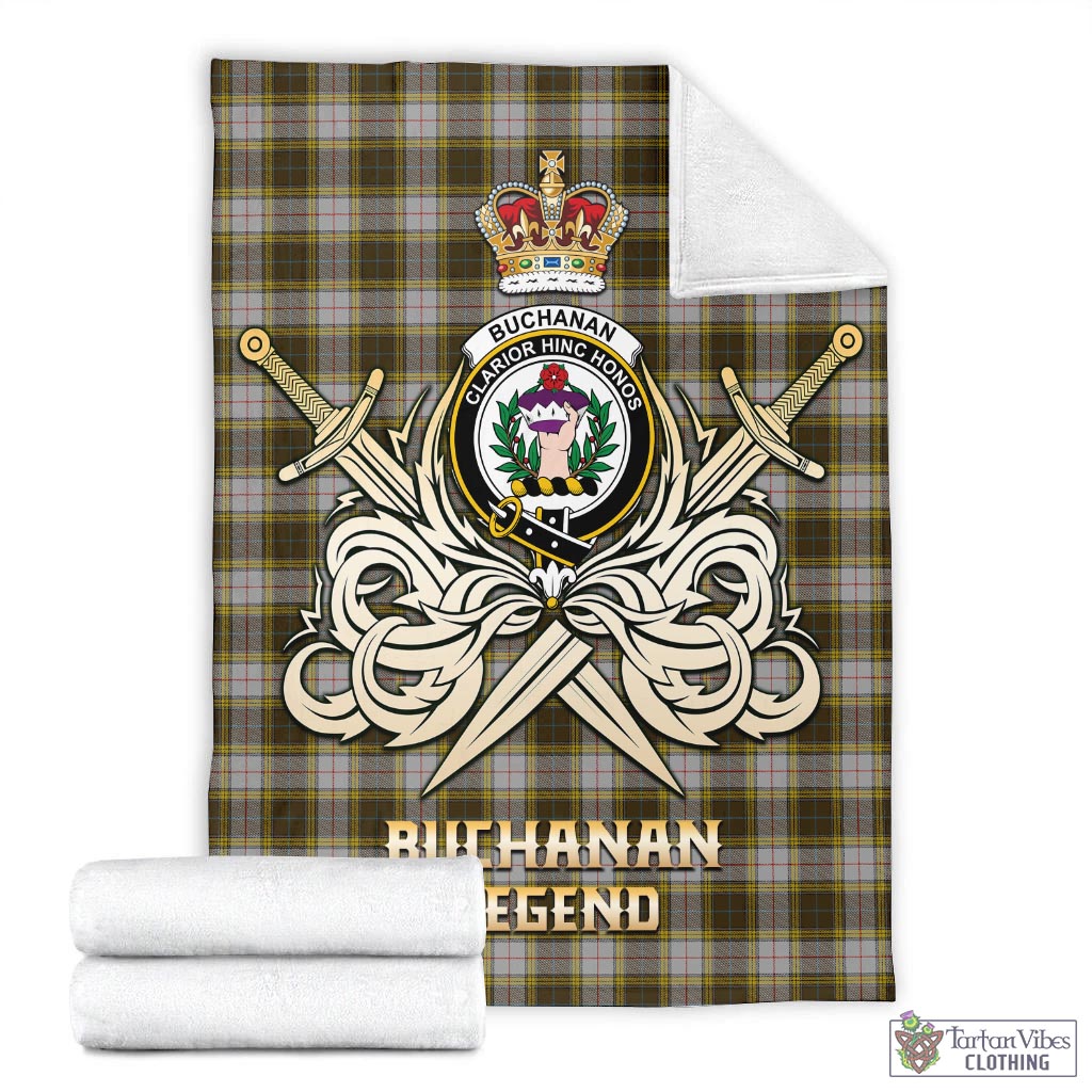 Tartan Vibes Clothing Buchanan Dress Tartan Blanket with Clan Crest and the Golden Sword of Courageous Legacy