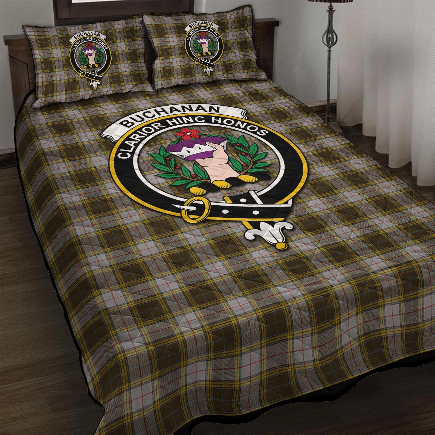 Buchanan Dress Tartan Quilt Bed Set with Family Crest - Tartan Vibes Clothing