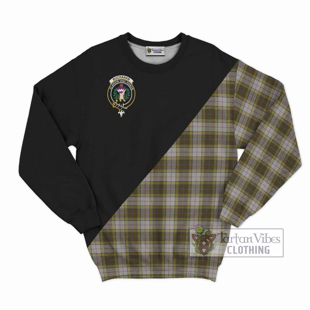 Buchanan Dress Tartan Sweatshirt with Family Crest and Military Logo Style - Tartanvibesclothing Shop