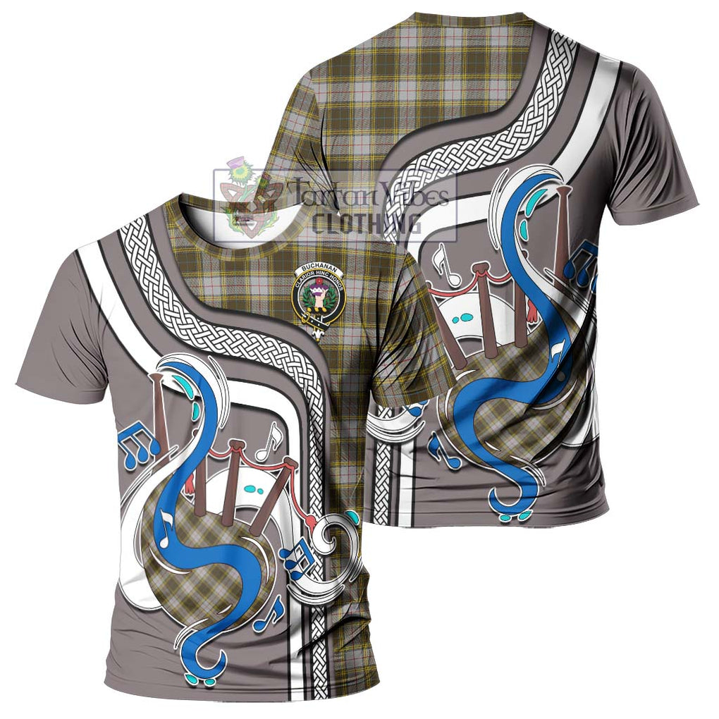 Buchanan Dress Tartan T-Shirt with Epic Bagpipe Style - Tartanvibesclothing Shop