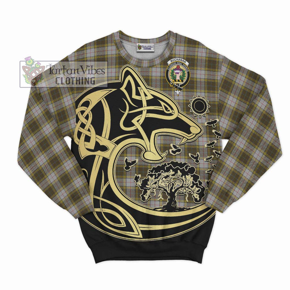 Buchanan Dress Tartan Sweatshirt with Family Crest Celtic Wolf Style - Tartan Vibes Clothing