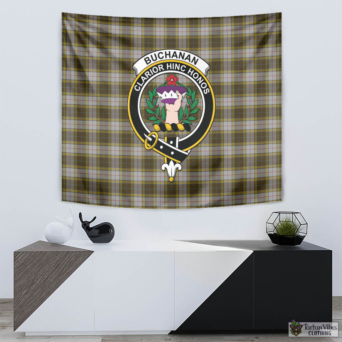 Tartan Vibes Clothing Buchanan Dress Tartan Tapestry Wall Hanging and Home Decor for Room with Family Crest