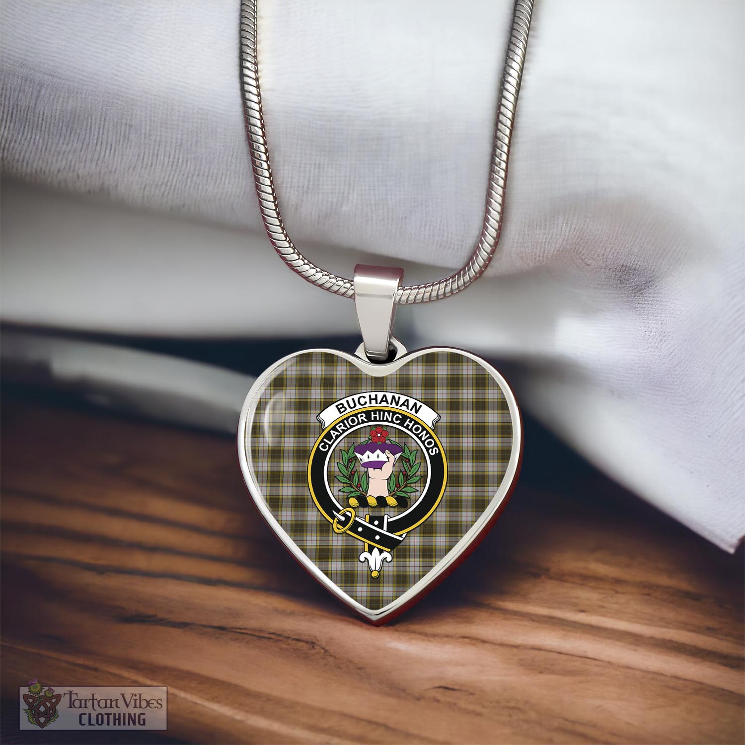 Tartan Vibes Clothing Buchanan Dress Tartan Heart Necklace with Family Crest