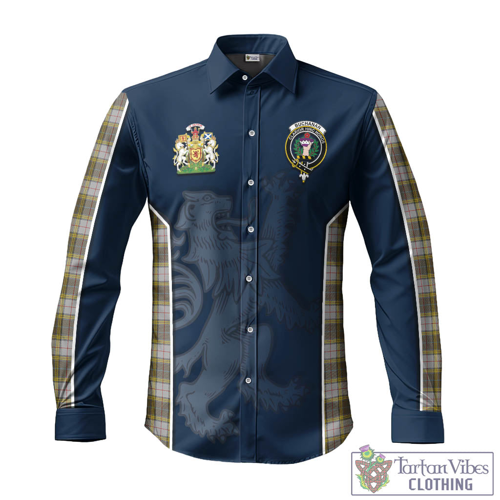 Tartan Vibes Clothing Buchanan Dress Tartan Long Sleeve Button Up Shirt with Family Crest and Lion Rampant Vibes Sport Style