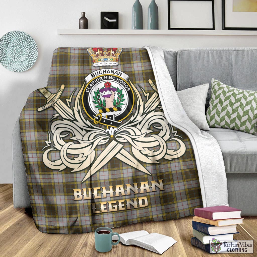 Tartan Vibes Clothing Buchanan Dress Tartan Blanket with Clan Crest and the Golden Sword of Courageous Legacy