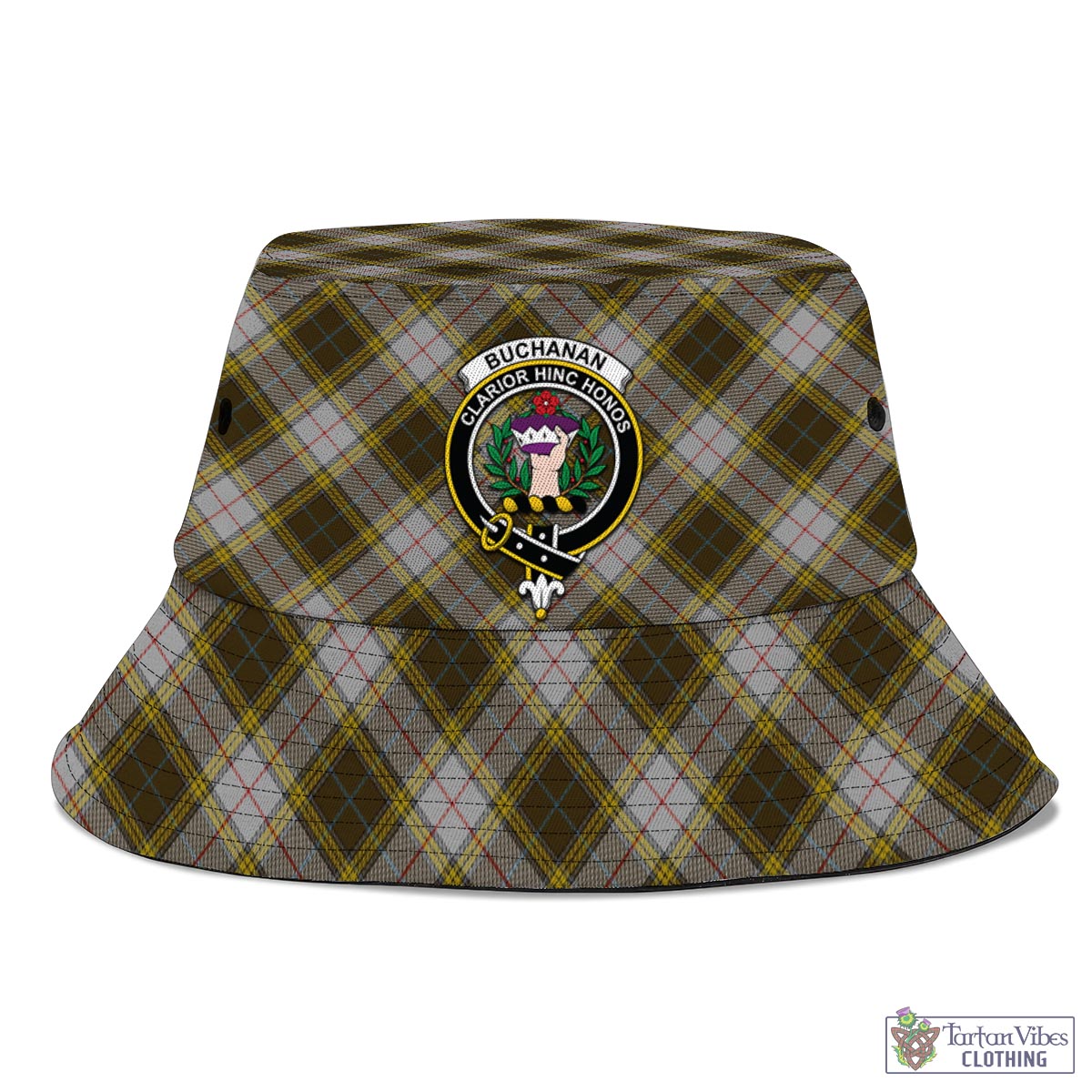 Tartan Vibes Clothing Buchanan Dress Tartan Bucket Hat with Family Crest