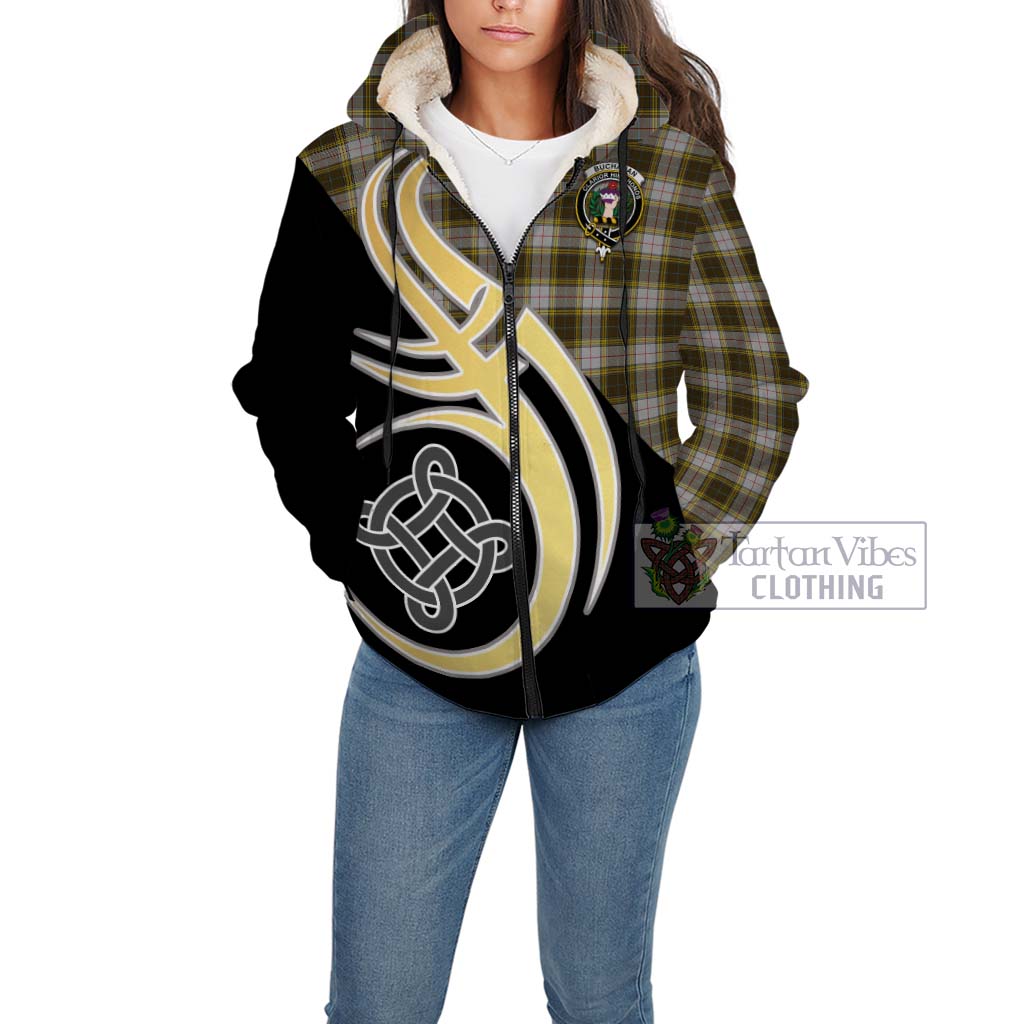 Buchanan Dress Tartan Sherpa Hoodie with Family Crest and Celtic Symbol Style Unisex - Tartan Vibes Clothing