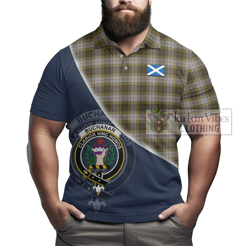 Buchanan Dress Tartan Polo Shirt with Personalised National Flag and Family Crest Half Style - Tartanvibesclothing Shop