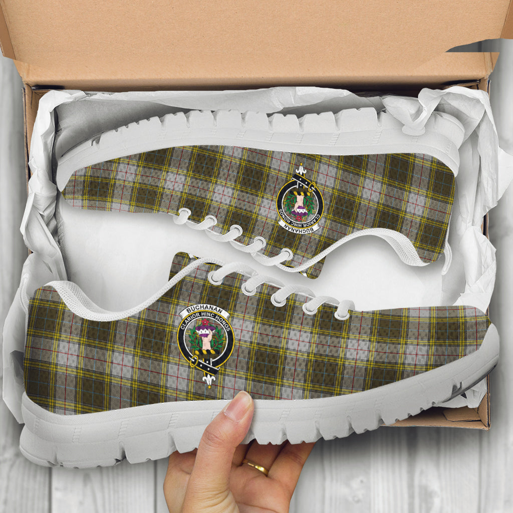 Buchanan Dress Tartan Sneakers with Family Crest - Tartan Vibes Clothing