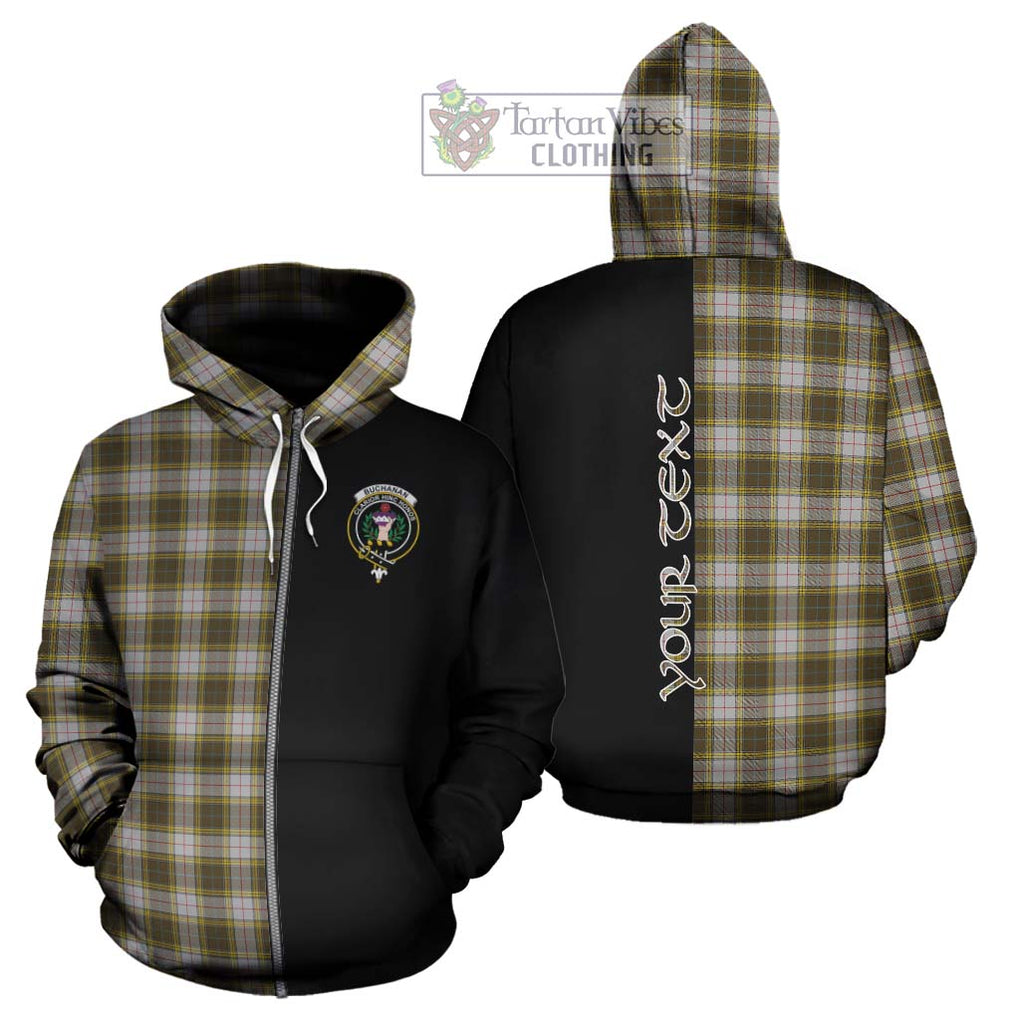 Buchanan Dress Tartan Hoodie with Family Crest and Half Of Me Style - Tartanvibesclothing Shop