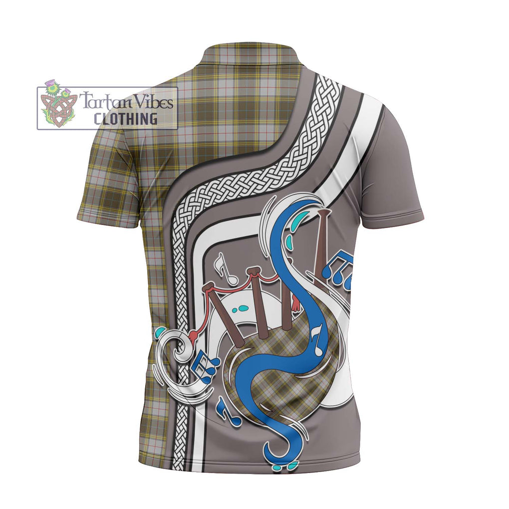 Buchanan Dress Tartan Zipper Polo Shirt with Epic Bagpipe Style - Tartanvibesclothing Shop