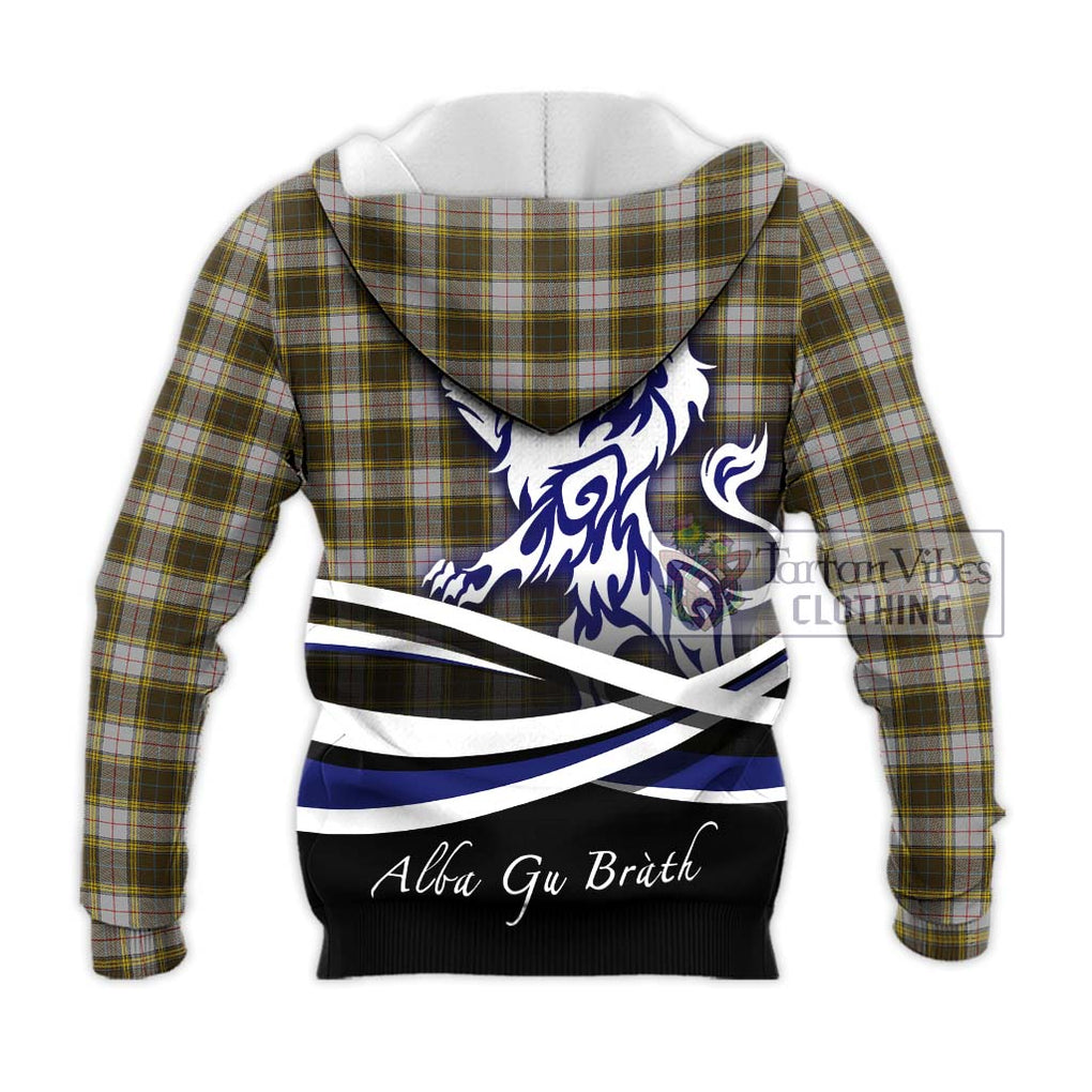 Buchanan Dress Tartan Knitted Hoodie with Alba Gu Brath Regal Lion Emblem - Tartanvibesclothing Shop