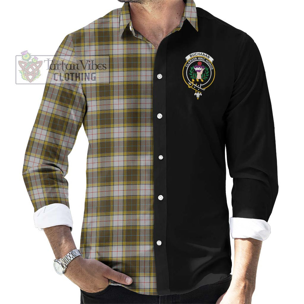 Buchanan Dress Tartan Long Sleeve Button Shirt with Family Crest and Half Of Me Style - Tartanvibesclothing Shop