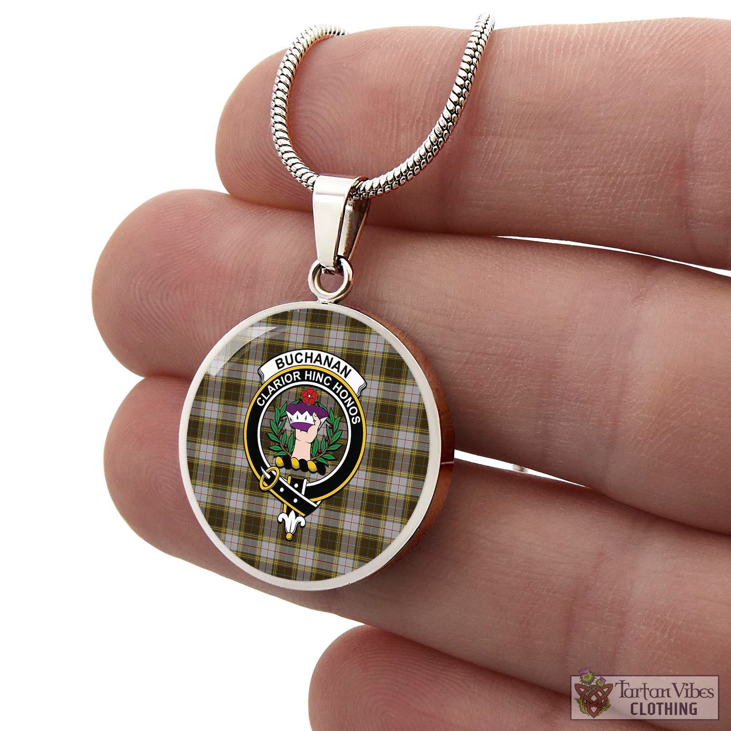 Tartan Vibes Clothing Buchanan Dress Tartan Circle Necklace with Family Crest