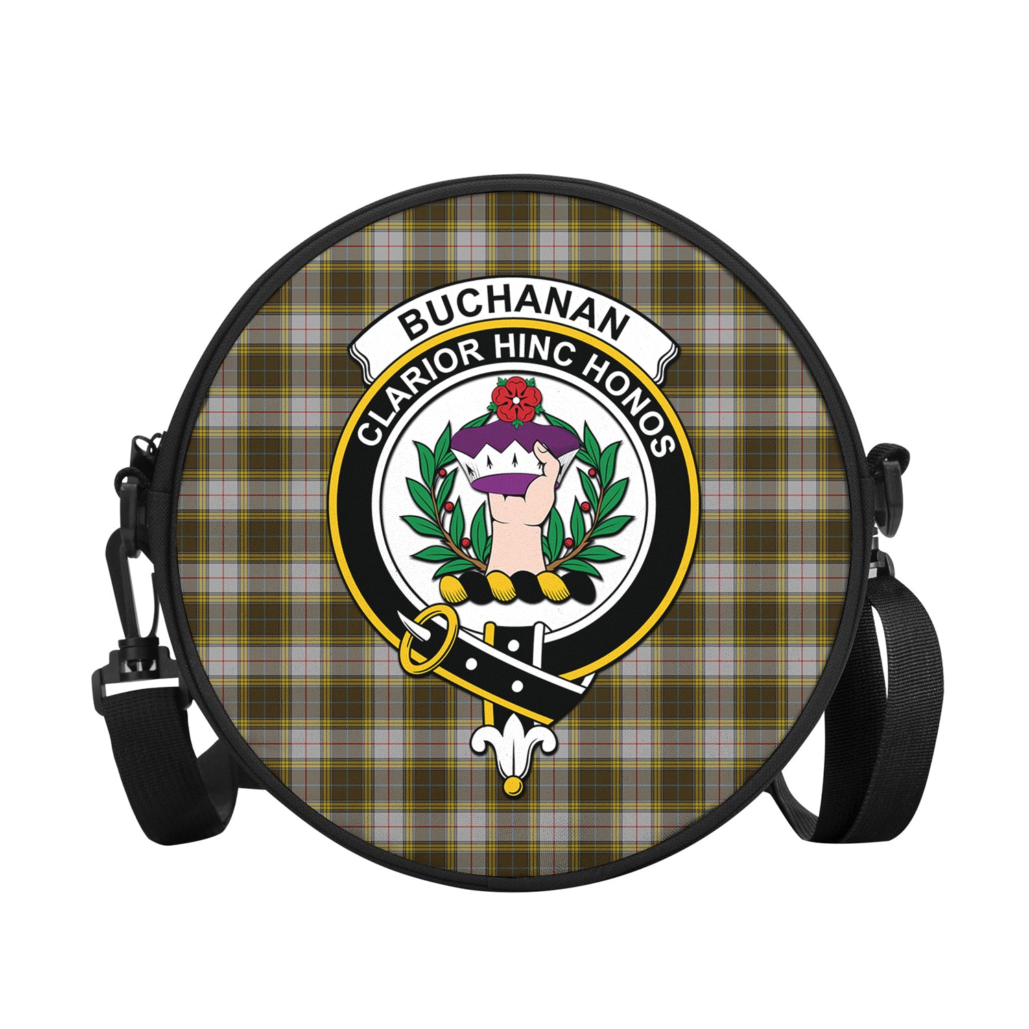 Buchanan Dress Tartan Round Satchel Bags with Family Crest - Tartanvibesclothing