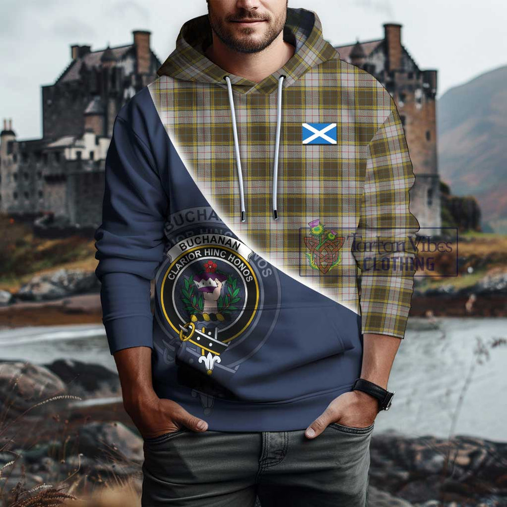 Buchanan Dress Tartan Hoodie with Personalised National Flag and Family Crest Half Style - Tartanvibesclothing Shop