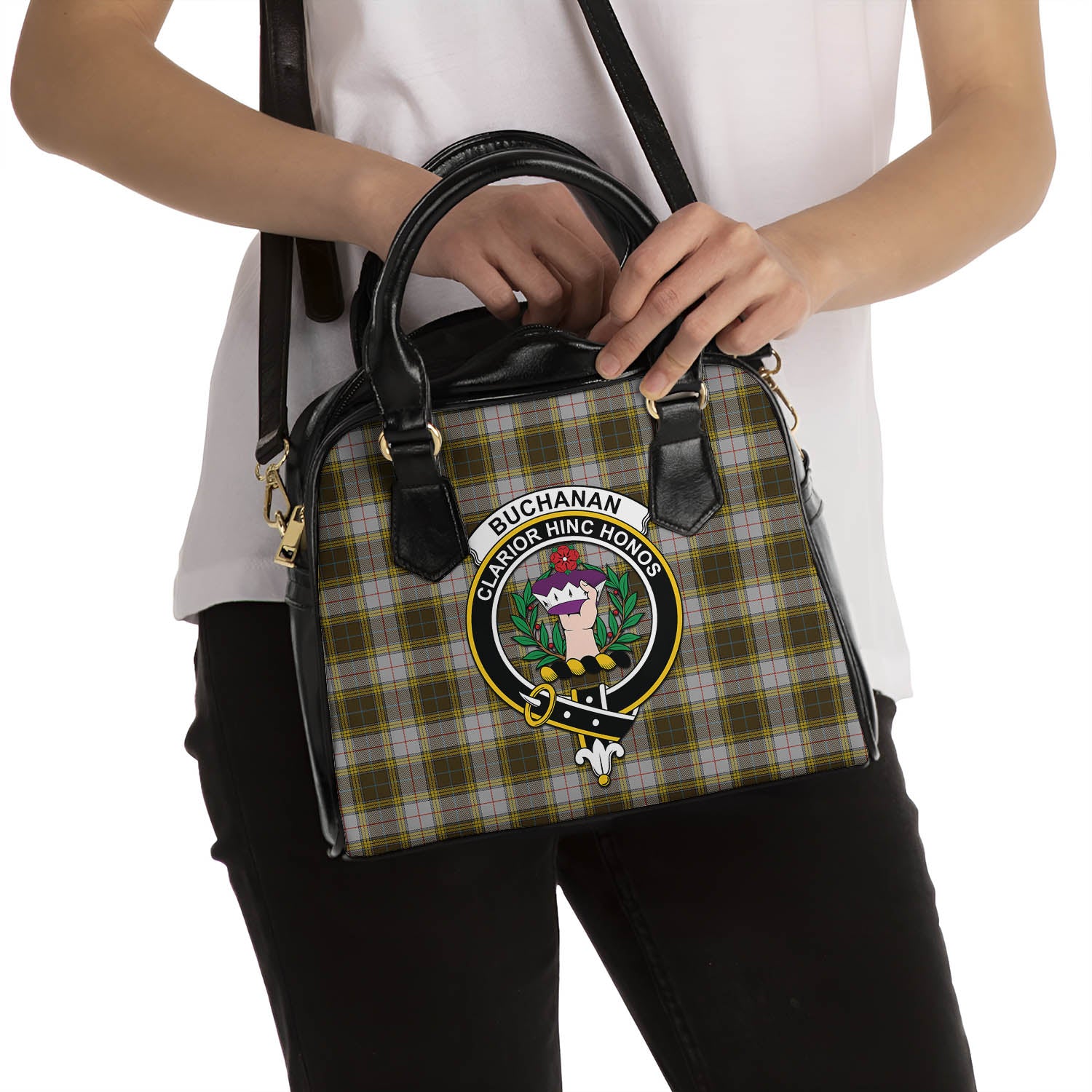 Buchanan Dress Tartan Shoulder Handbags with Family Crest - Tartanvibesclothing