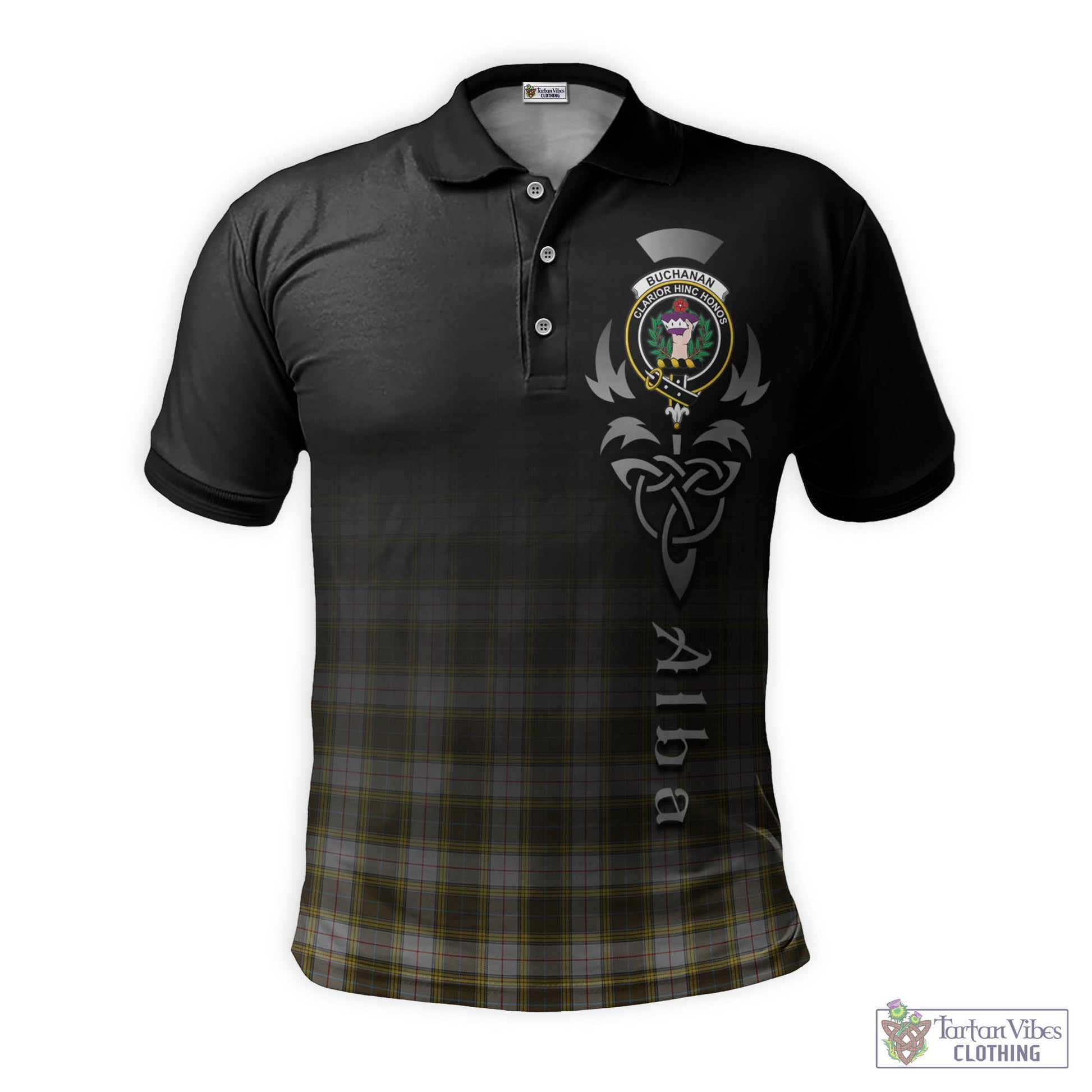 Tartan Vibes Clothing Buchanan Dress Tartan Polo Shirt Featuring Alba Gu Brath Family Crest Celtic Inspired