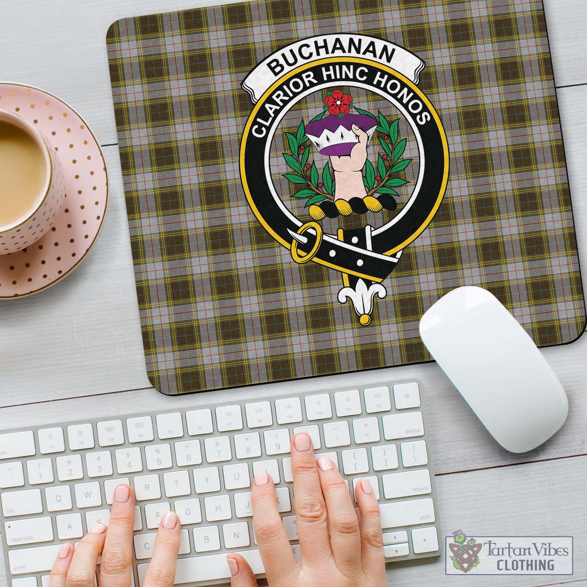 Tartan Vibes Clothing Buchanan Dress Tartan Mouse Pad with Family Crest