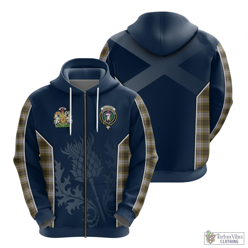 Tartan Vibes Clothing Buchanan Dress Tartan Hoodie with Family Crest and Scottish Thistle Vibes Sport Style