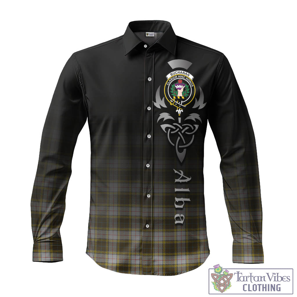 Tartan Vibes Clothing Buchanan Dress Tartan Long Sleeve Button Up Featuring Alba Gu Brath Family Crest Celtic Inspired