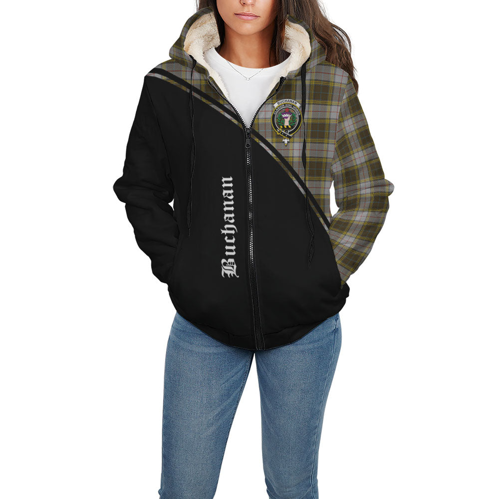 Buchanan Dress Tartan Sherpa Hoodie with Family Crest Curve Style - Tartanvibesclothing