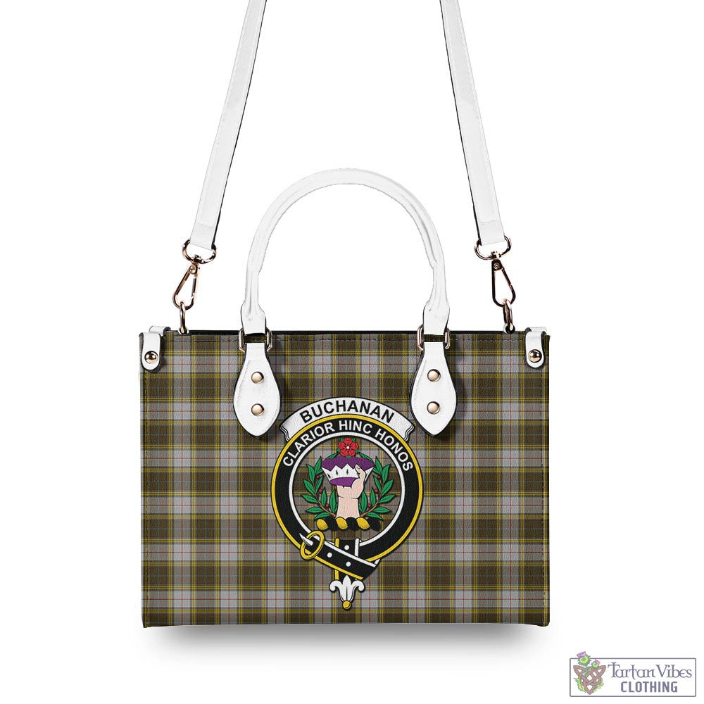 Tartan Vibes Clothing Buchanan Dress Tartan Luxury Leather Handbags with Family Crest