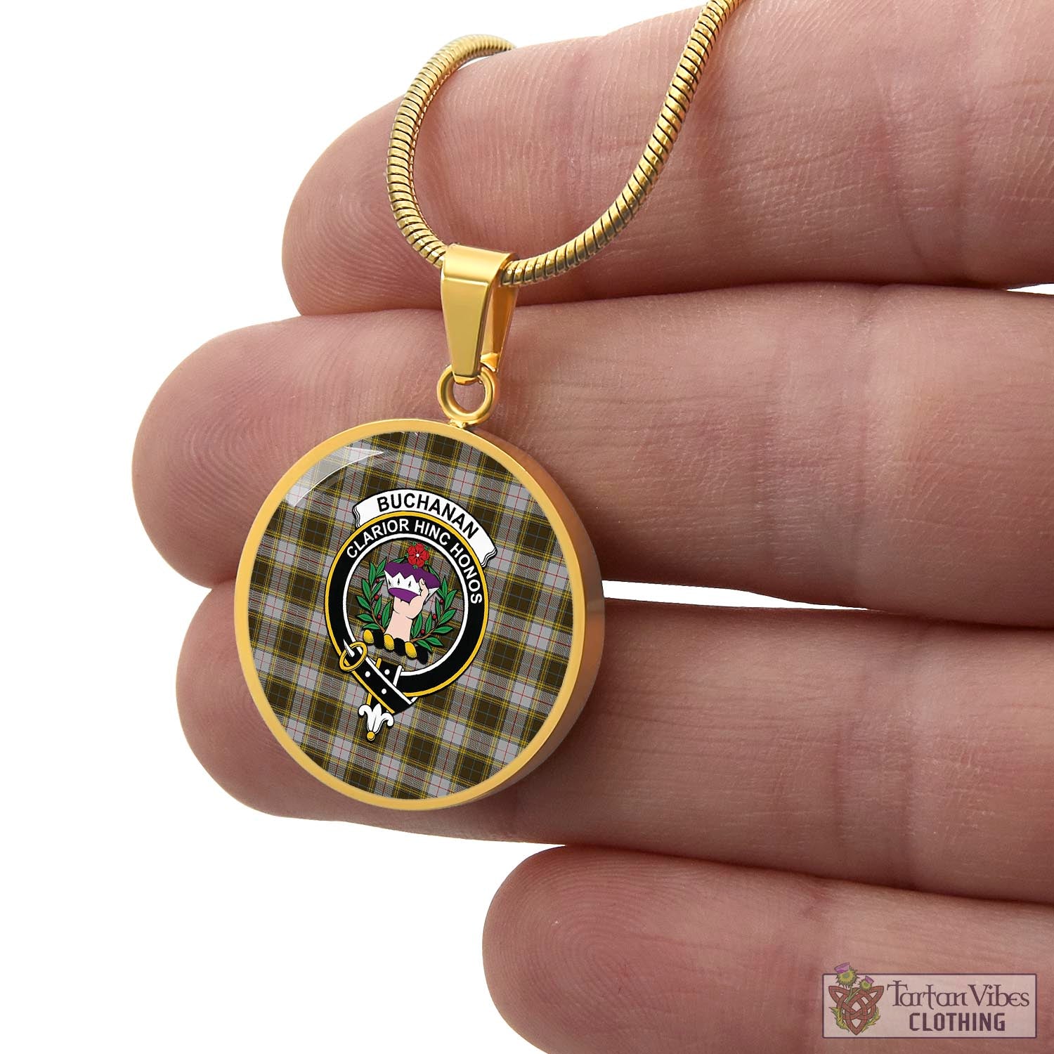 Tartan Vibes Clothing Buchanan Dress Tartan Circle Necklace with Family Crest