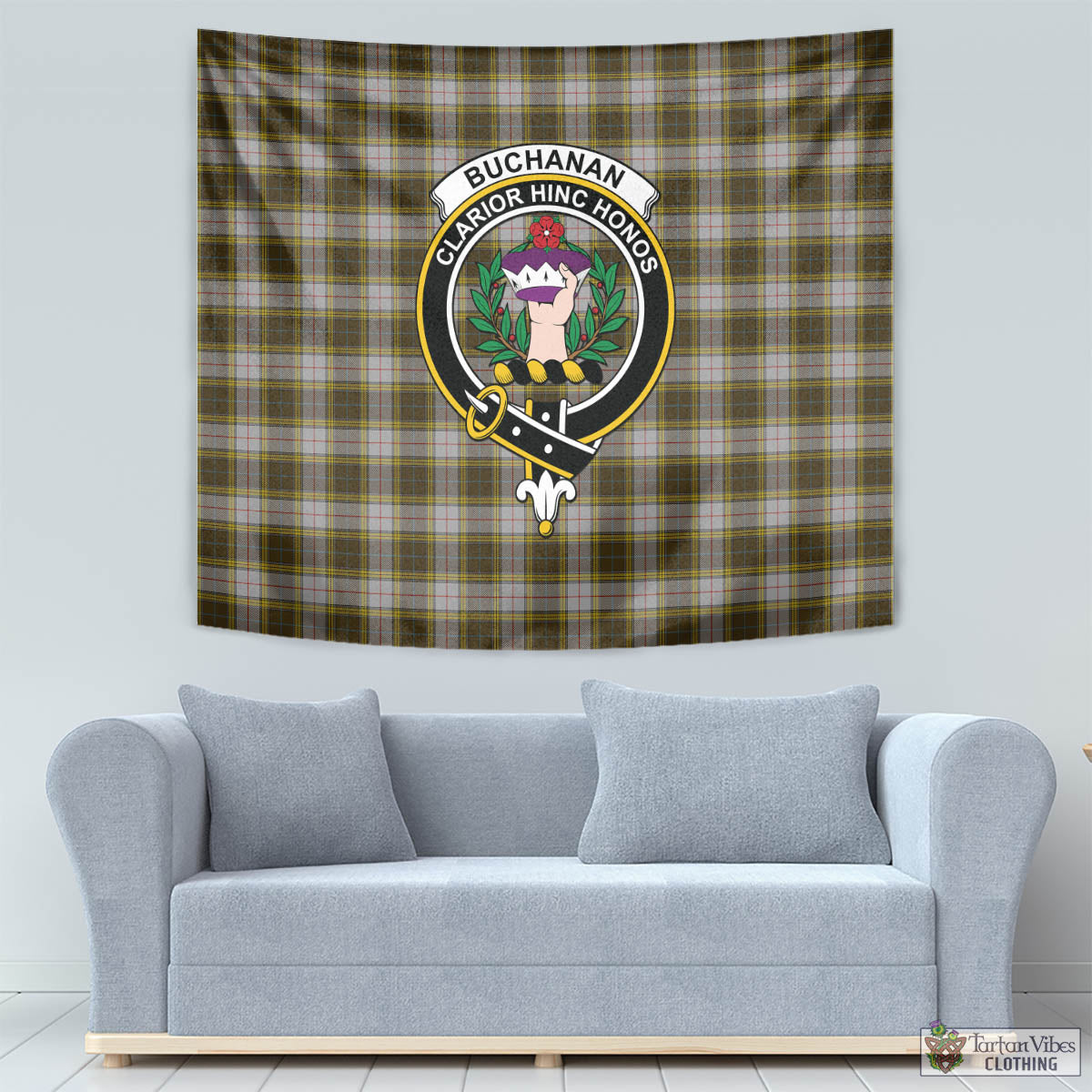 Tartan Vibes Clothing Buchanan Dress Tartan Tapestry Wall Hanging and Home Decor for Room with Family Crest