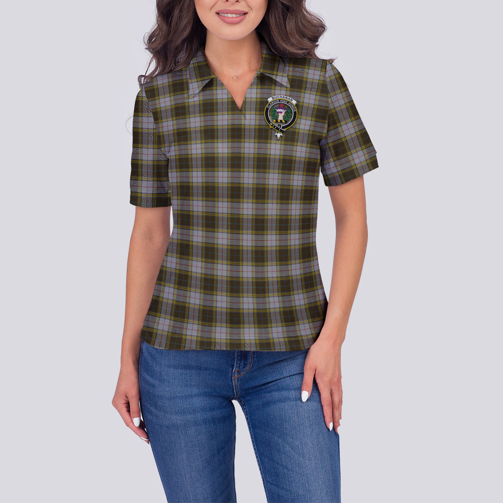 Buchanan Dress Tartan Polo Shirt with Family Crest For Women - Tartan Vibes Clothing