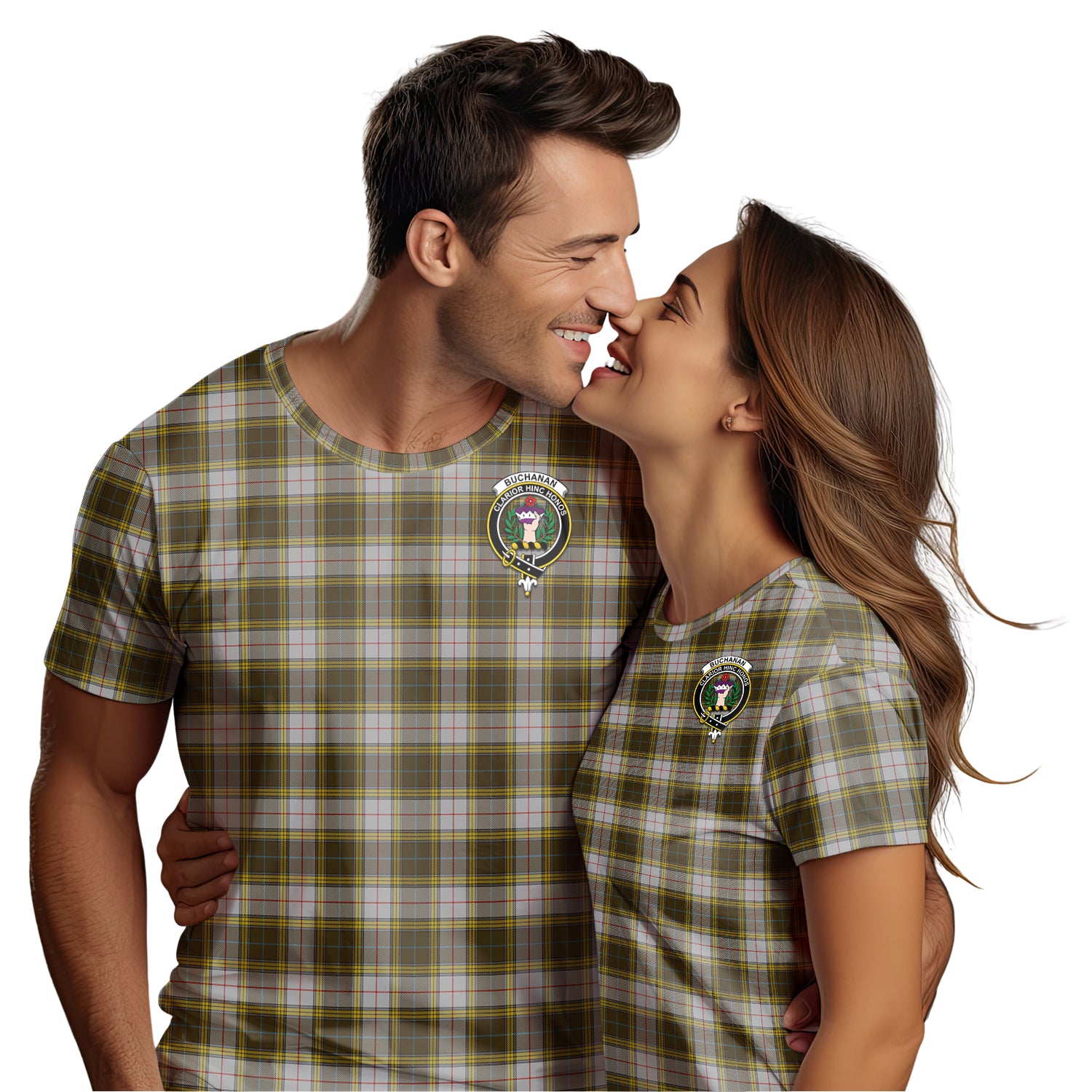 Buchanan Dress Tartan T-Shirt with Family Crest - Tartanvibesclothing