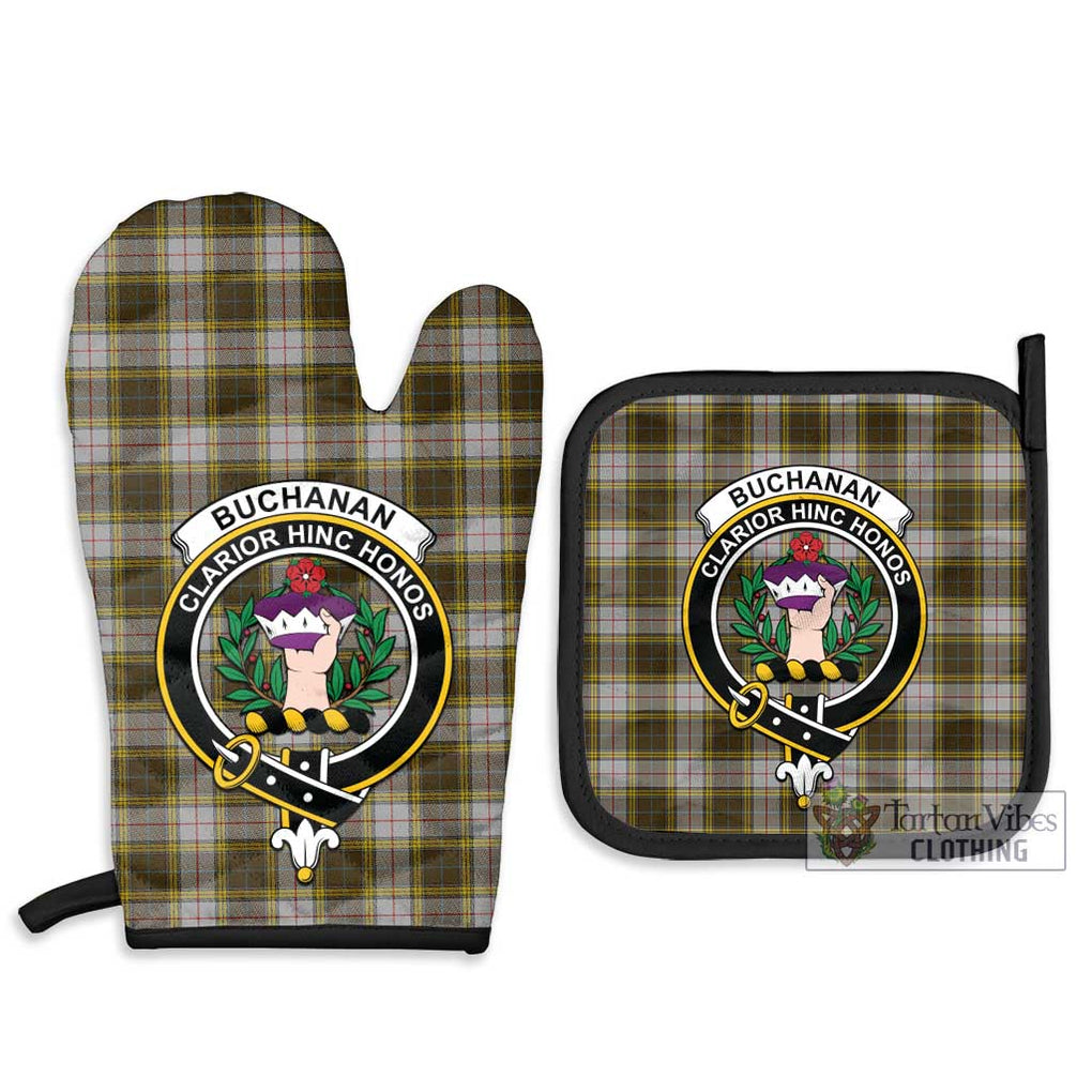 Buchanan Dress Tartan Combo Oven Mitt & Pot-Holder with Family Crest Combo 1 Oven Mitt & 2 Pot-Holder Black - Tartan Vibes Clothing