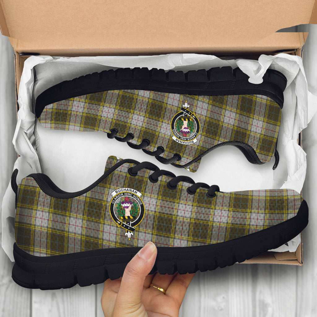 Buchanan Dress Tartan Sneakers with Family Crest - Tartan Vibes Clothing