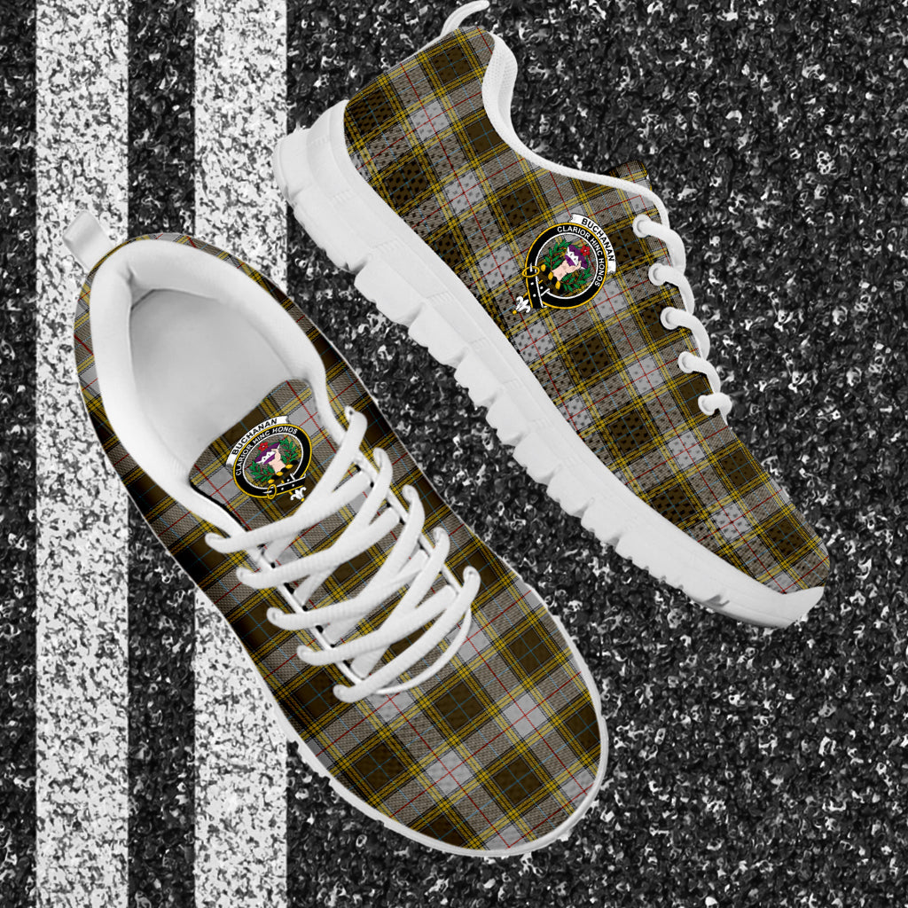 Buchanan Dress Tartan Sneakers with Family Crest - Tartan Vibes Clothing