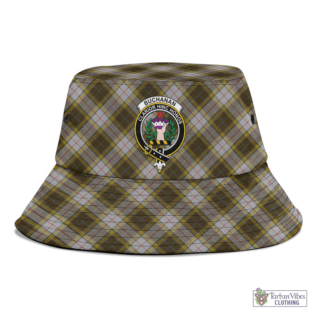 Tartan Vibes Clothing Buchanan Dress Tartan Bucket Hat with Family Crest