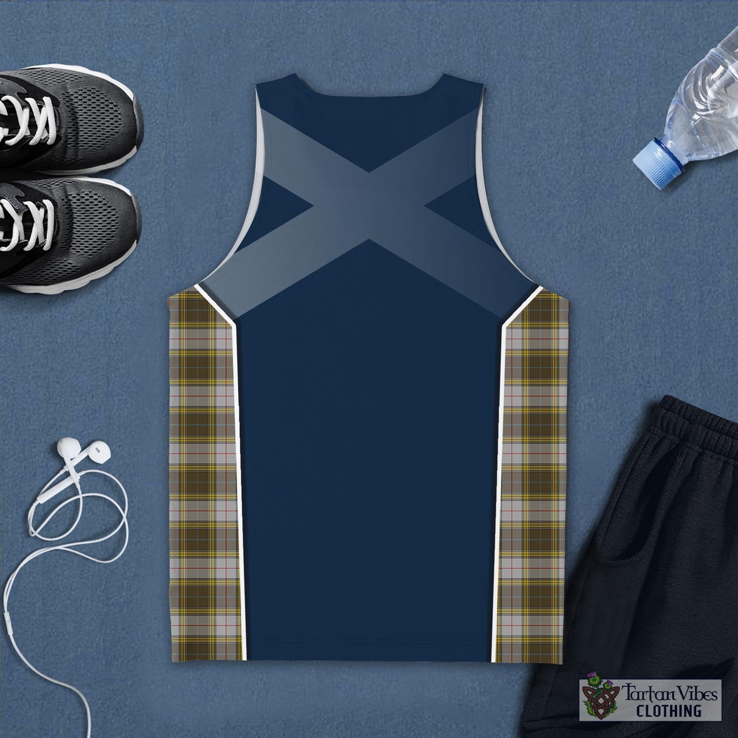 Tartan Vibes Clothing Buchanan Dress Tartan Men's Tanks Top with Family Crest and Scottish Thistle Vibes Sport Style