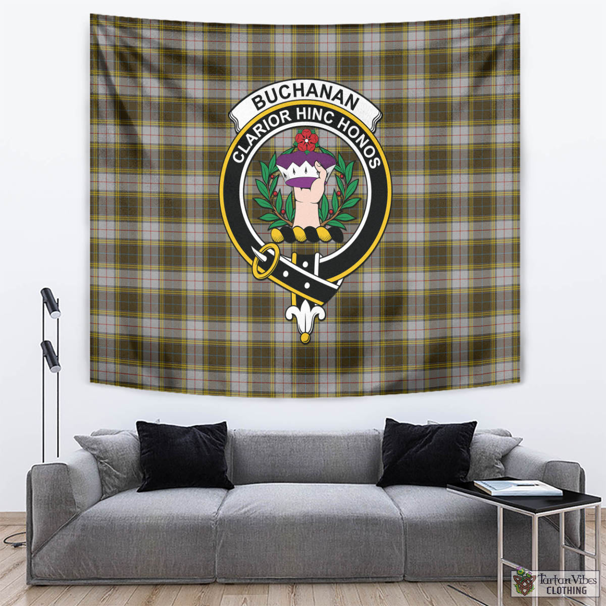 Tartan Vibes Clothing Buchanan Dress Tartan Tapestry Wall Hanging and Home Decor for Room with Family Crest