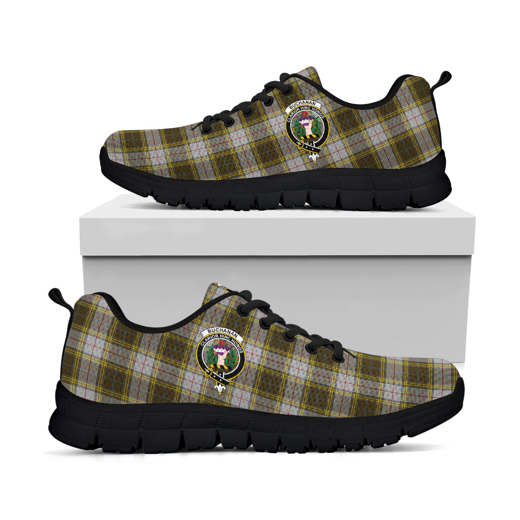 Buchanan Dress Tartan Sneakers with Family Crest - Tartan Vibes Clothing