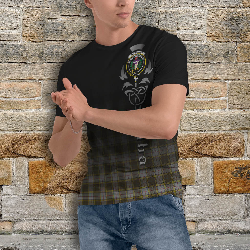 Tartan Vibes Clothing Buchanan Dress Tartan T-Shirt Featuring Alba Gu Brath Family Crest Celtic Inspired